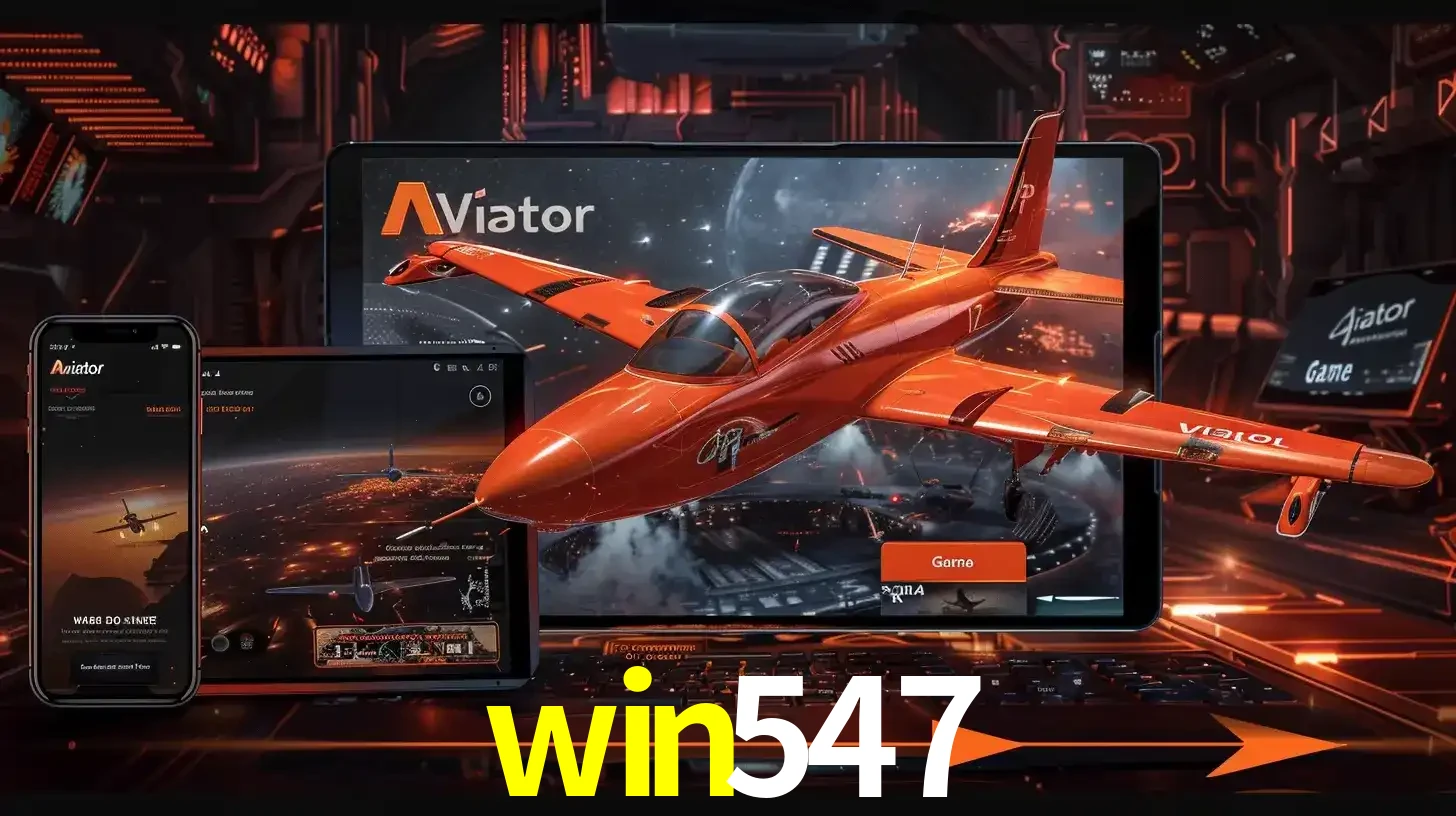 Apresentação tecnológica do jogo Aviator com um avião saindo da tela de um tablet, demonstrando a experiência imersiva em múltiplos dispositivos no win547.