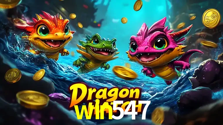 Arte promocional do jogo Dragon Hatch com três adoráveis dragões bebês nadando entre moedas de ouro, um dos slots mais divertidos para jogar no cassino win547.