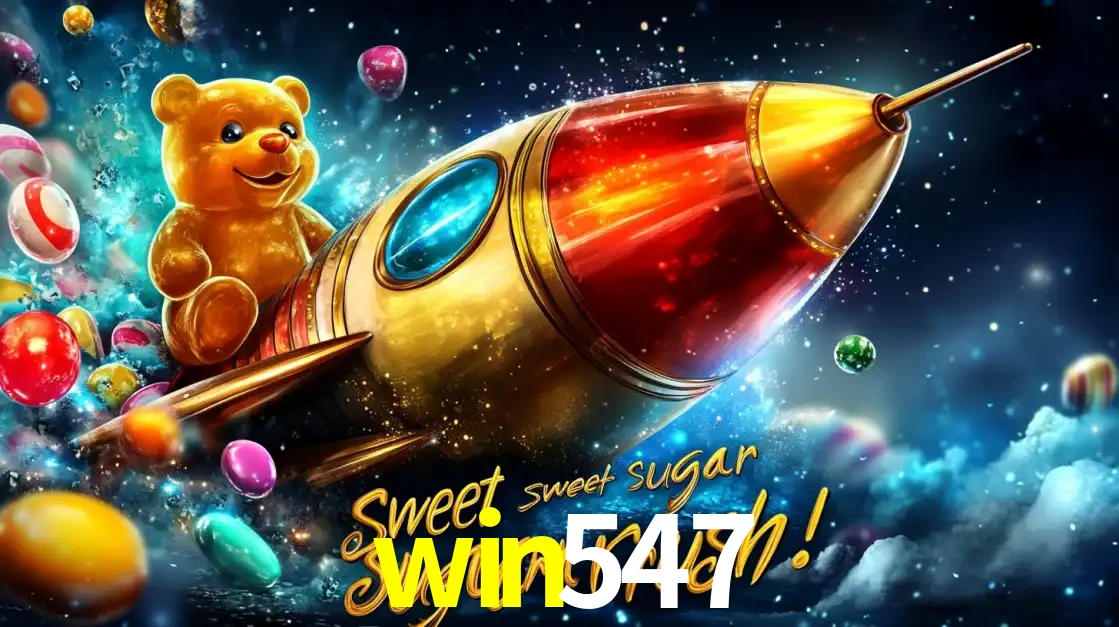 Arte promocional do jogo de slot Sugar Rush, com um urso de pelúcia em um foguete viajando pelo espaço de doces, um dos jogos divertidos disponíveis no cassino win547.