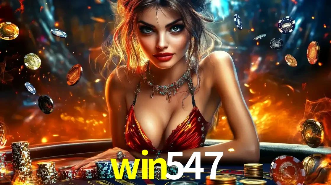 Mulher em uma mesa de cassino com pilhas de fichas e um fundo de fogo, pronta para uma rodada de altas apostas nos jogos de mesa emocionantes do cassino win547.